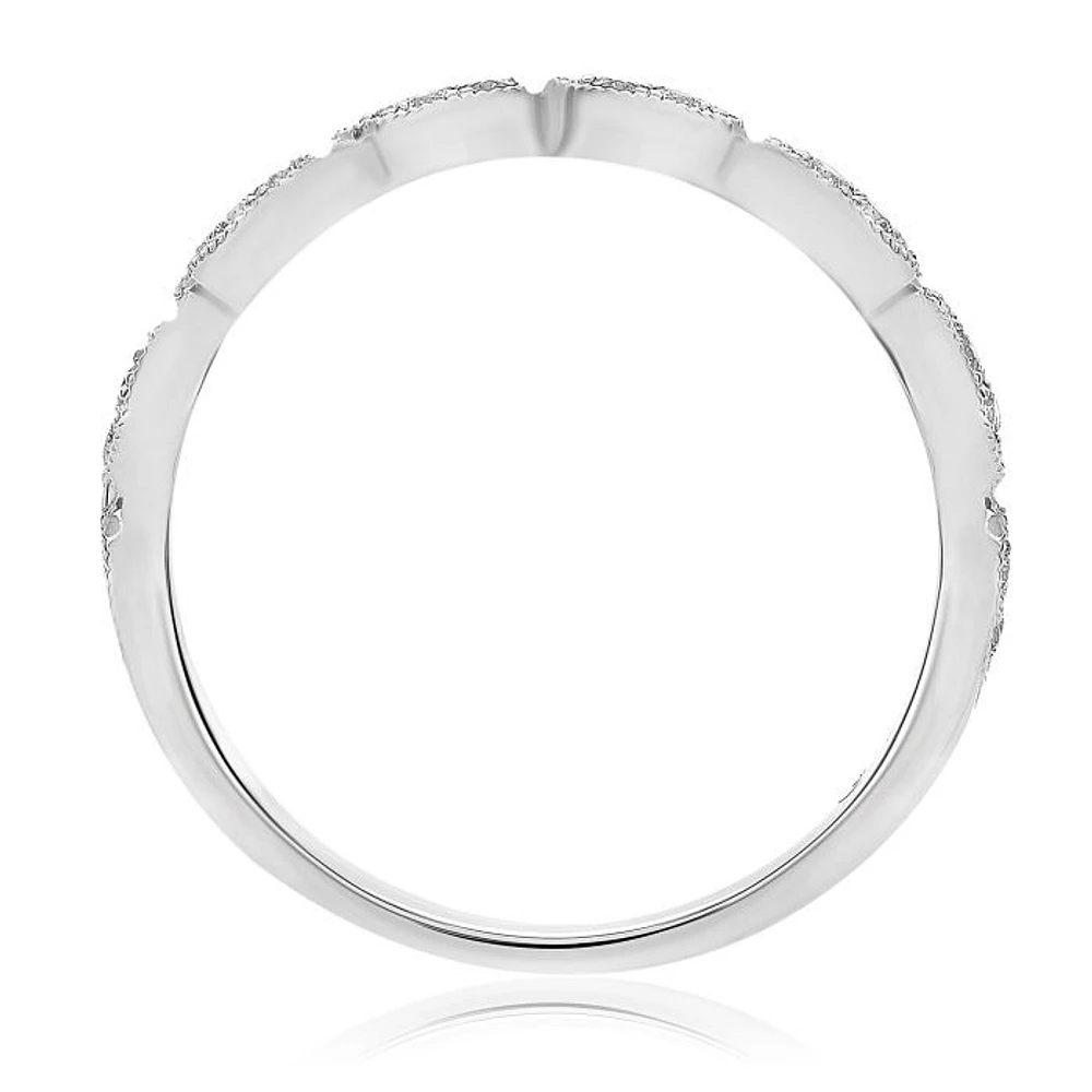 14K White, Yellow or Rose Gold 0.11cttw Diamond Milgrain Marquise Ring - 14K White Gold