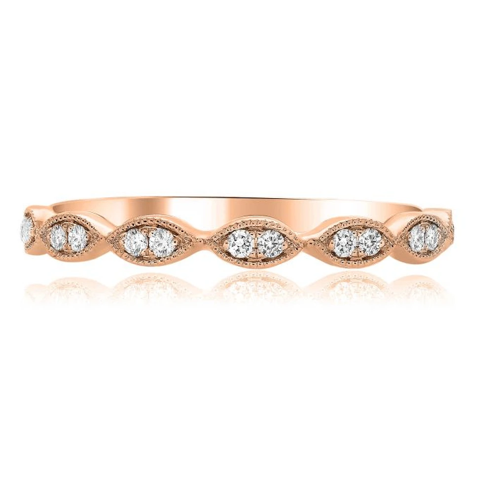 14K White, Yellow or Rose Gold 0.11cttw Diamond Milgrain Marquise Ring - 14K White Gold