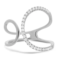 14K White, Yellow or Rose Gold 0.19cttw Diamond Pave Cuff Ring - 14K White Gold