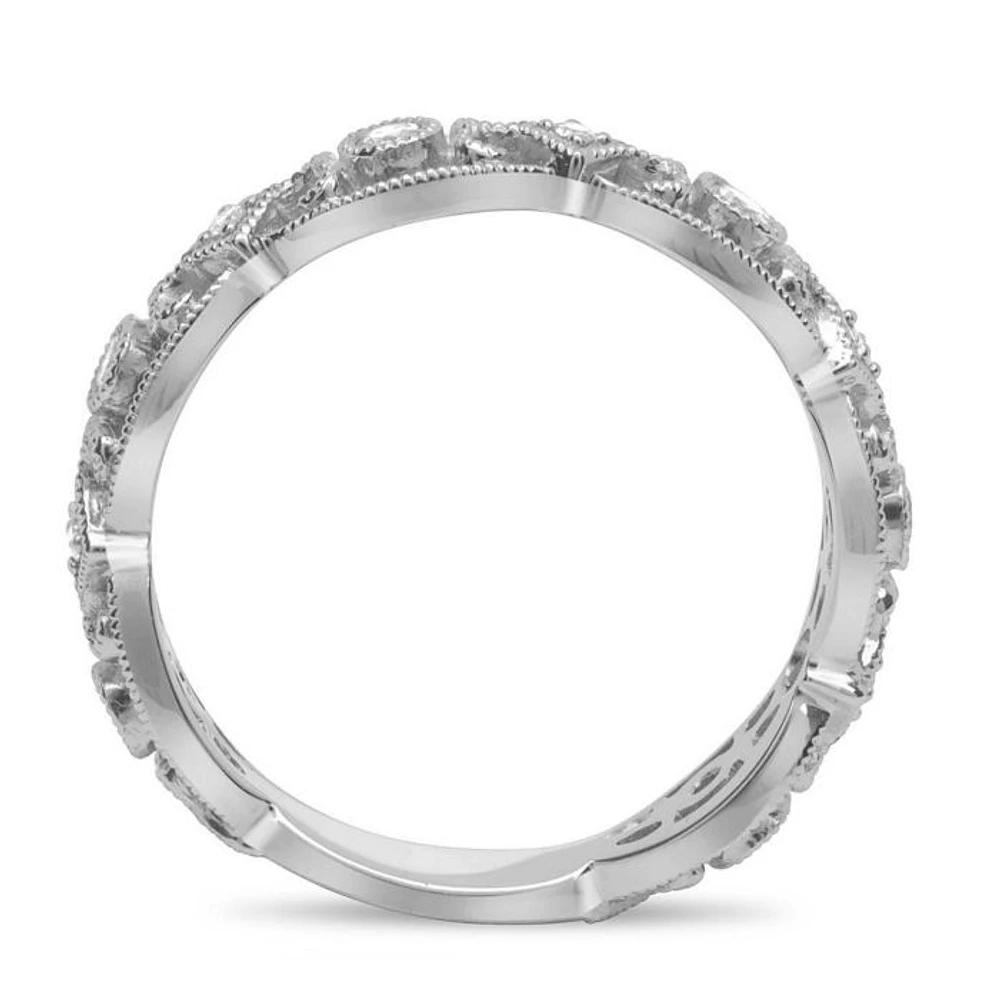 14K White, Yellow or Rose Gold 0.20cttw Ornate Milgrain Diamond Band - 14K White Gold