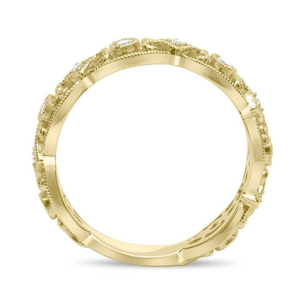 14K White, Yellow or Rose Gold 0.20cttw Ornate Milgrain Diamond Band - 14K White Gold