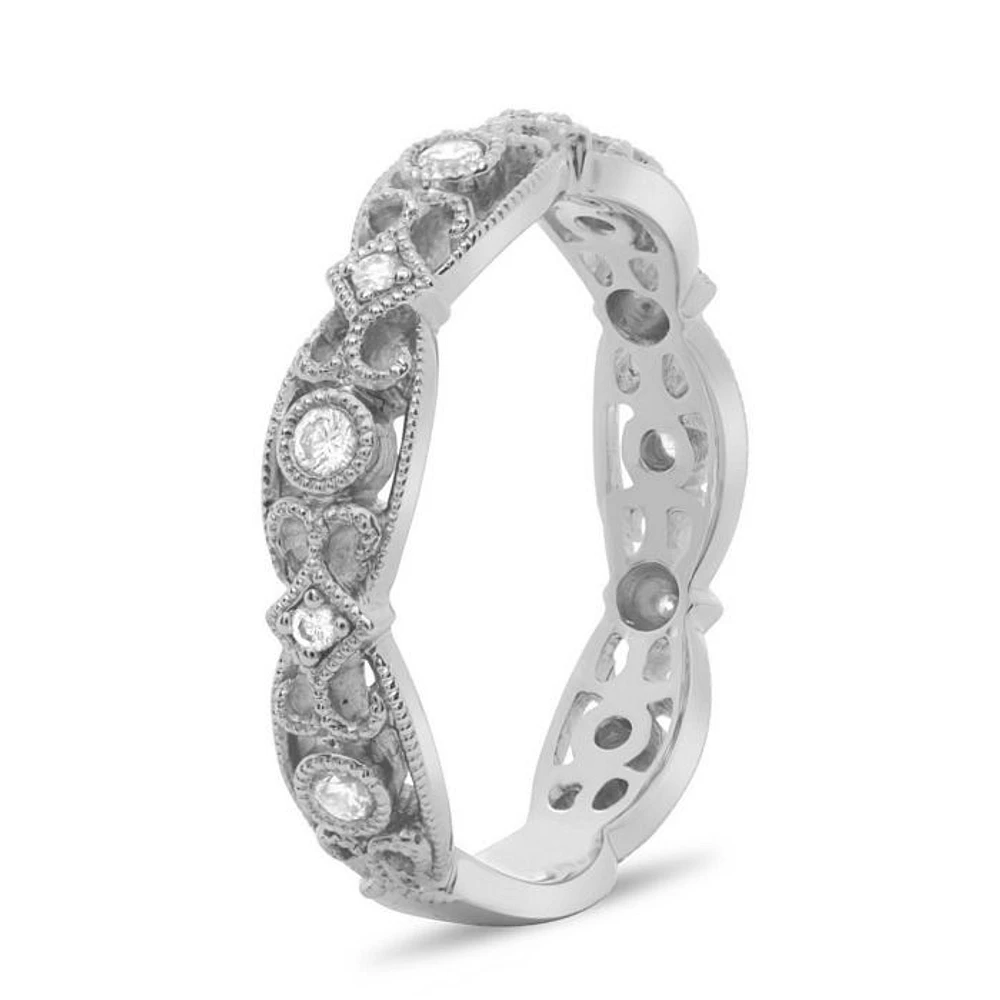14K White, Yellow or Rose Gold 0.20cttw Ornate Milgrain Diamond Band - 14K White Gold