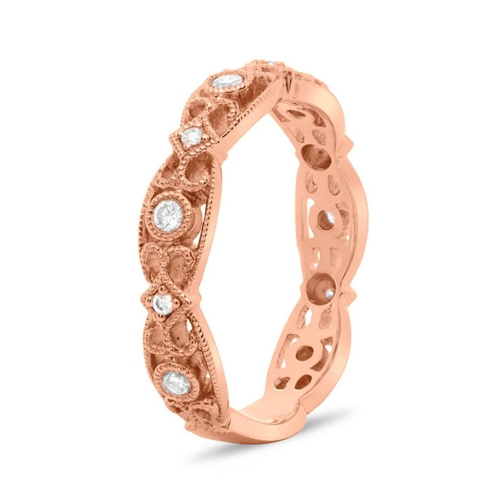 14K White, Yellow or Rose Gold 0.20cttw Ornate Milgrain Diamond Band - 14K White Gold
