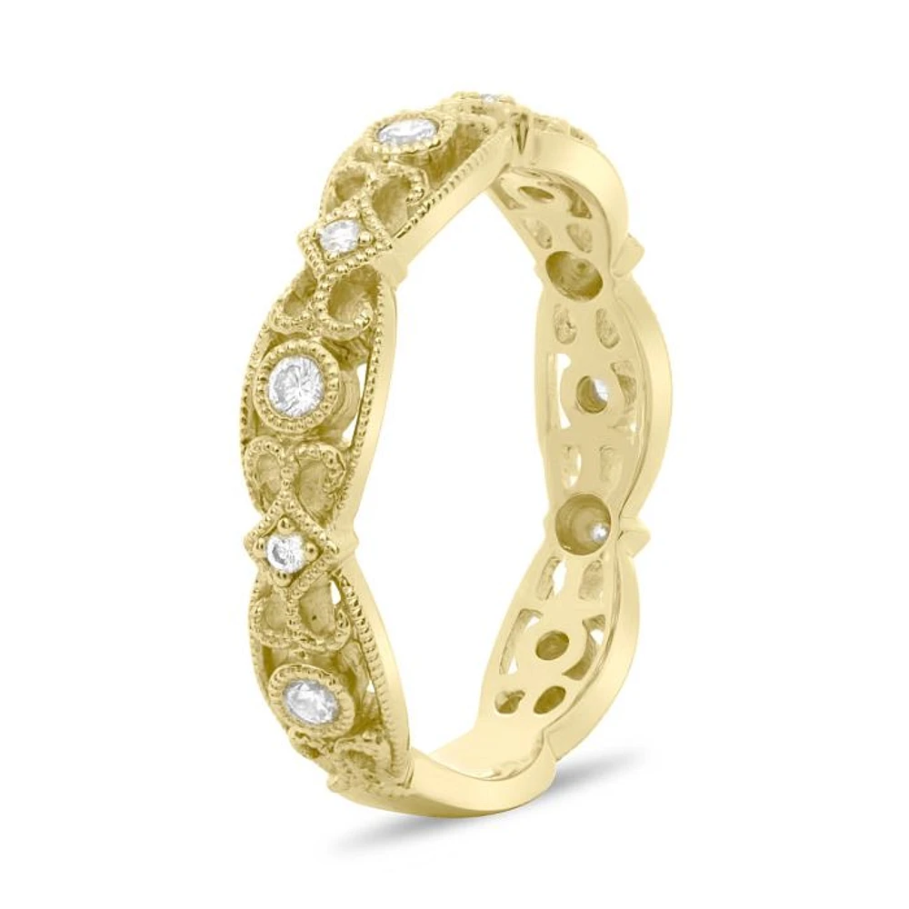 14K White, Yellow or Rose Gold 0.20cttw Ornate Milgrain Diamond Band - 14K White Gold