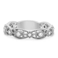 14K White, Yellow or Rose Gold 0.20cttw Ornate Milgrain Diamond Band - 14K White Gold