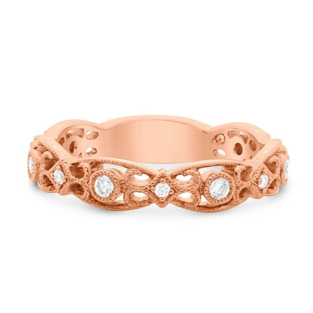 14K White, Yellow or Rose Gold 0.20cttw Ornate Milgrain Diamond Band - 14K White Gold