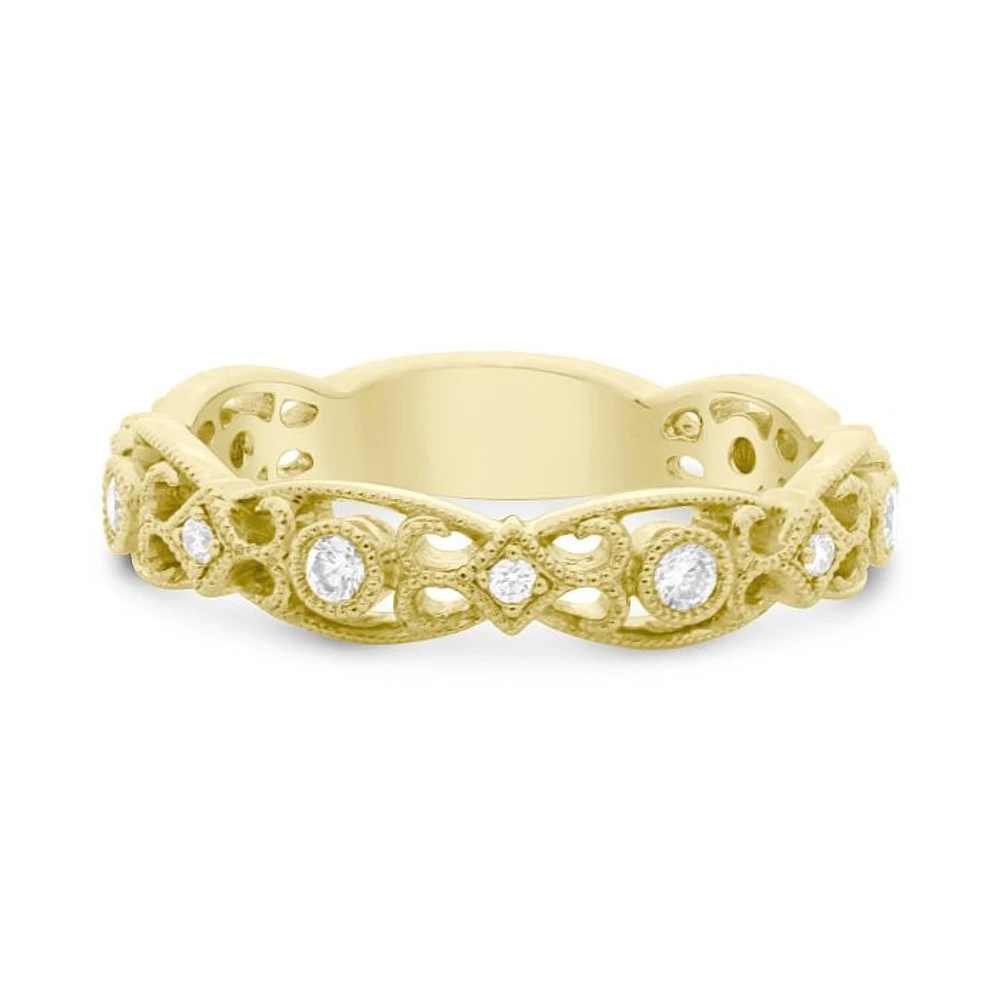 14K White, Yellow or Rose Gold 0.20cttw Ornate Milgrain Diamond Band - 14K White Gold