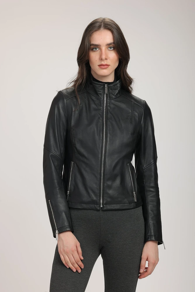 HANNAH Genuine Leather Bomber Jacket