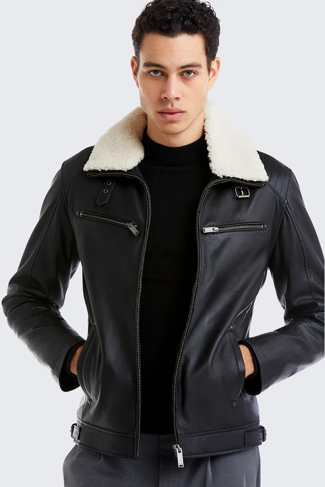 HUNTLEY Genuine Lamb Leather Aviator Bomber Jacket