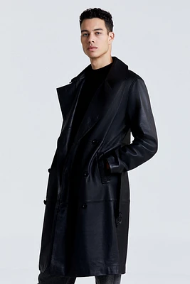 GLEN Real Leather Trench Coat