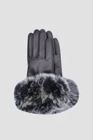 AVELINE Genuine Butter Soft Lambskin With Fur Trim Gloves