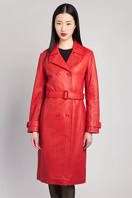 DALIANE Genuine Leather Trench Coat