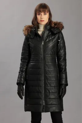 SELIN Genuine Leather Puffer Coat