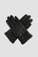 MEADOW Genuine Leather Touch Screen Ribbed Cuff Gloves