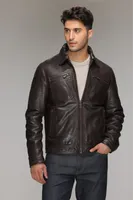 DION Genuine Shrunken Leather Bomber Jacket