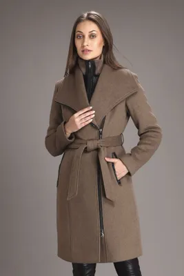 AERYN Genuine Luxe Lamb Leather Trimmed Wool Coat