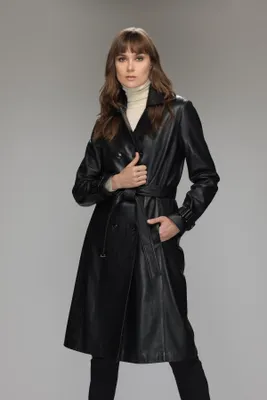 DALIANE Genuine Leather Trench Coat