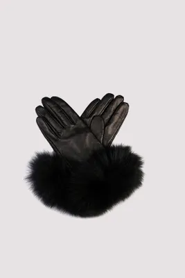 AVELINE Genuine Butter Soft Lambskin With Fur Trim Gloves