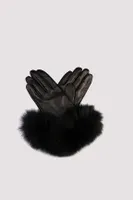 AVELINE Genuine Butter Soft Lambskin With Fur Trim Gloves