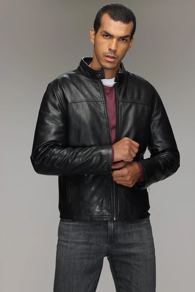 BOWEN Genuine Lamb Leather Moto Bomber Bio Down Insulation