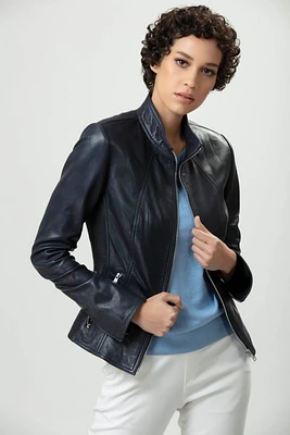 MAGALIE Genuine Butter Soft Lamb Leather Classic Moto Bomber Jacket