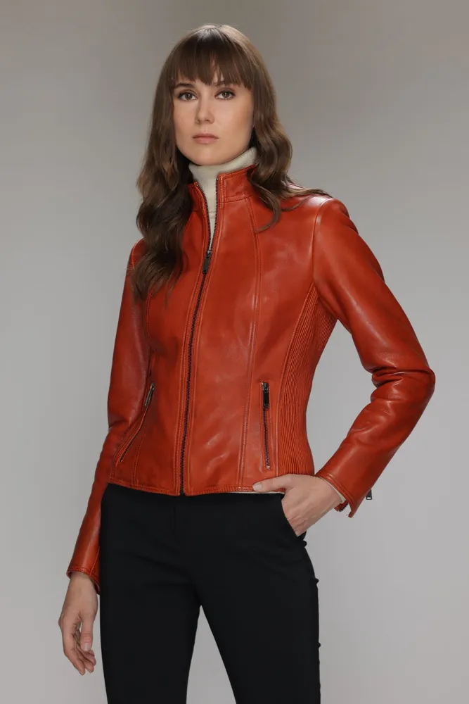 MAGALIE Genuine Leather Classic Moto Bomber Jacket