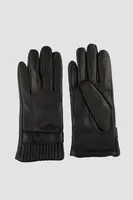 MEADOW Genuine Leather Touch Screen Ribbed Cuff Gloves