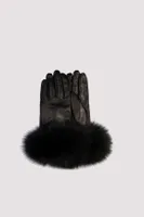 AVELINE Genuine Butter Soft Lambskin With Fur Trim Gloves