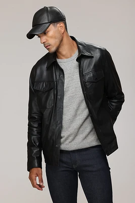 TREY Genuine Leather Shirt Jacket