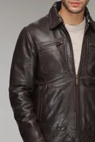 DION Genuine Shrunken Leather Bomber Jacket