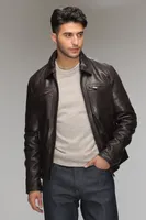 DION Genuine Shrunken Leather Bomber Jacket