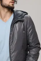 RYLEY Genuine Leather Hooded Bomber Jacket