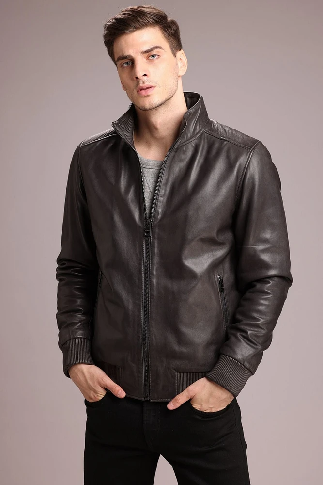 ASHER Genuine Lamb Leather Bomber Jacket