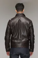 DION Genuine Shrunken Leather Bomber Jacket