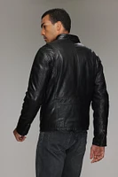 BOWEN Genuine Lamb Leather Moto Bomber Bio Down Insulation