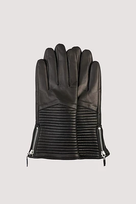 ARLYN Genuine Leather Glove Zipper Quilt Detail