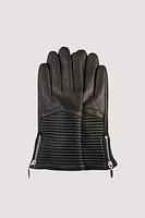 ARLYN Genuine Leather Glove Zipper Quilt Detail