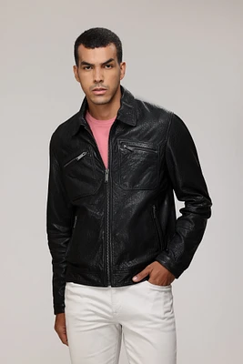 DION Genuine Shrunken Lamb Leather Bomber Jacket