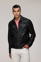 DION Genuine Shrunken Lamb Leather Bomber Jacket