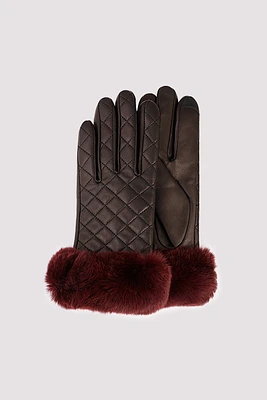 BRITTANY Genuine Butter Soft Lambskin Leather Gloves With Fur Trim