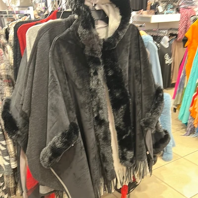 Black Faux Fur Poncho - Fashion Unique