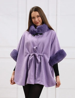 Fashionable Lavender Cape with Faux Fur