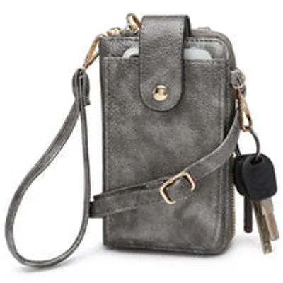 Pewter cell phone wristlet and crossbody