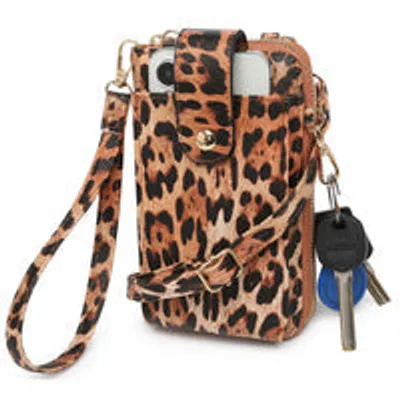 Leopard cell phone wristlet and crossbody