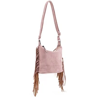 Dusty Rose Faux Suede Fringe Crossbody