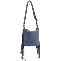 Navy Faux Suede Fringe Crossbody