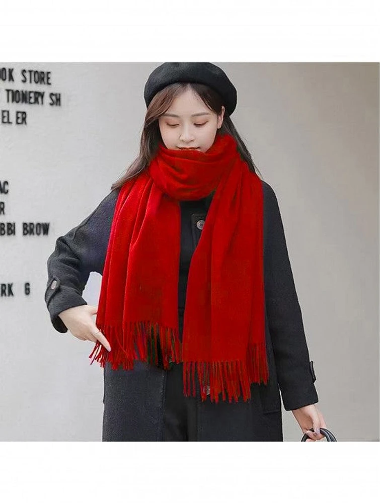 Red Cashmere Feel Shawl Scarf - Fashion Scarves