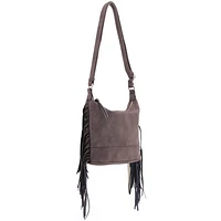 Coffee Faux Suede Fringe Crossbody