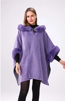 Lavender hooded faux fur cape with armholes