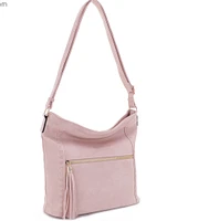 Blush whipstitch tassel zip large crossbody